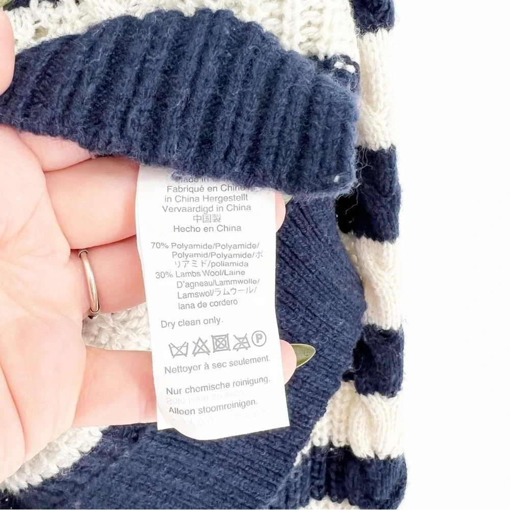 J. Crew Striped Pom Pom Cable-Knit Crewneck Sweater M